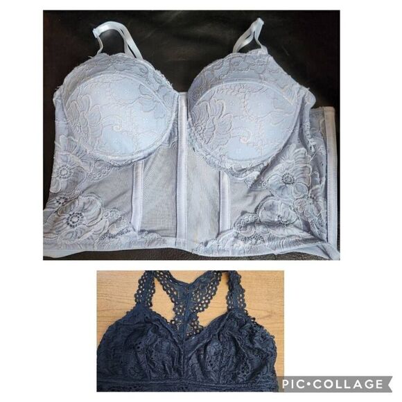 Say What XL Blue Lace Bustier And Maurices XL Black lace bralette - Picture 1 of 14